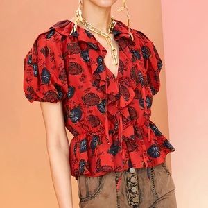 Ulla Johnson Ruffle Puff-Sleeve Nadya Floral Blouse
